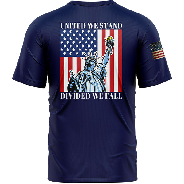 United We Stand Divided We Fall Custom Navy American Patriot Name T-Shirt