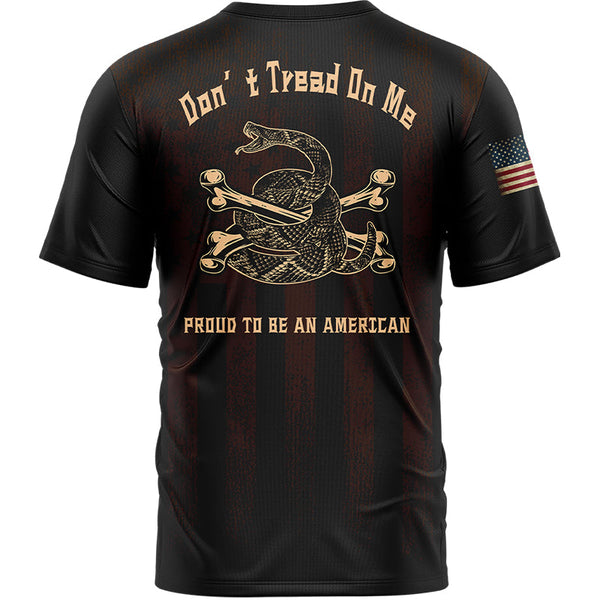 Don't Tread On Me Proud To Be An American Custom Black American Patriot Name T-Shirt