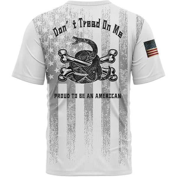 Don't Tread On Me Proud To Be An American Custom White American Patriot Name T-Shirt