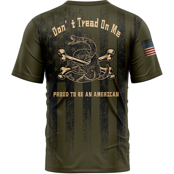 Don't Tread On Me Proud To Be An American Custom Olive American Patriot Name T-Shirt