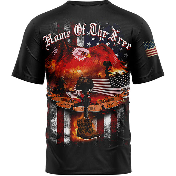 Home Of The Free Because Of The Brave Custom Black American Patriot Name T-Shirt
