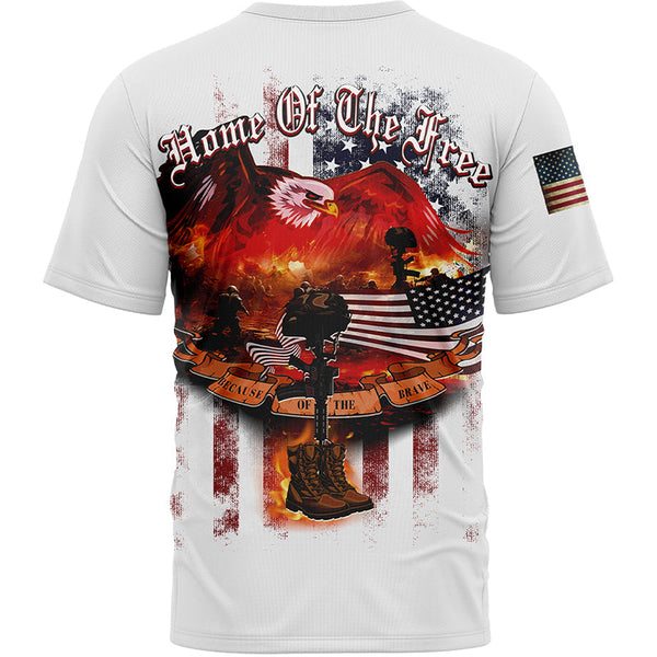 Home Of The Free Because Of The Brave Custom White American Patriot Name T-Shirt