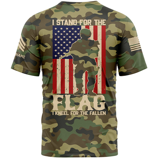 I Stand For Flag I Kneel For The Fallen Custom Camo U.S Army Sergeant Name Veterans Day T-Shirt