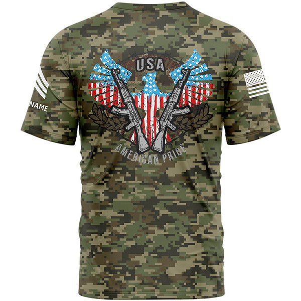 Custom Camo USA Eagle Pride American Flag U.S Army Sergeant Name T-Shirt