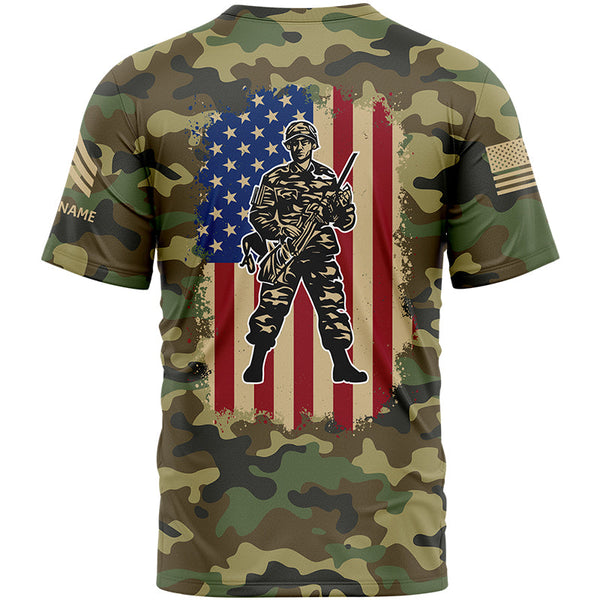 Custom Camo American Flag U.S Army Military Rank Sergeant Name T-Shirt