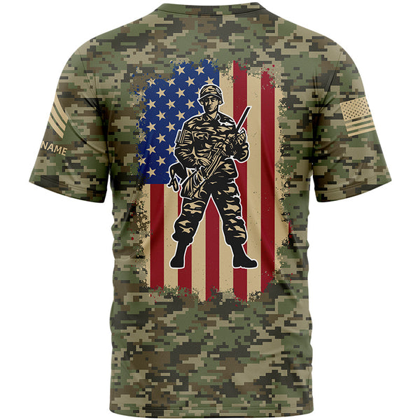 Custom Camo American Flag U.S Army Military Rank Sergeant Name T-Shirt