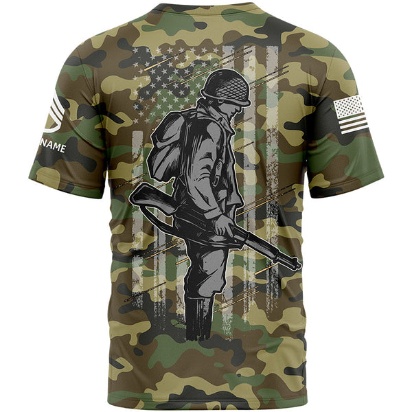 Custom Camo American Flag U.S Army Military Rank Staff sergeant Name T-Shirt