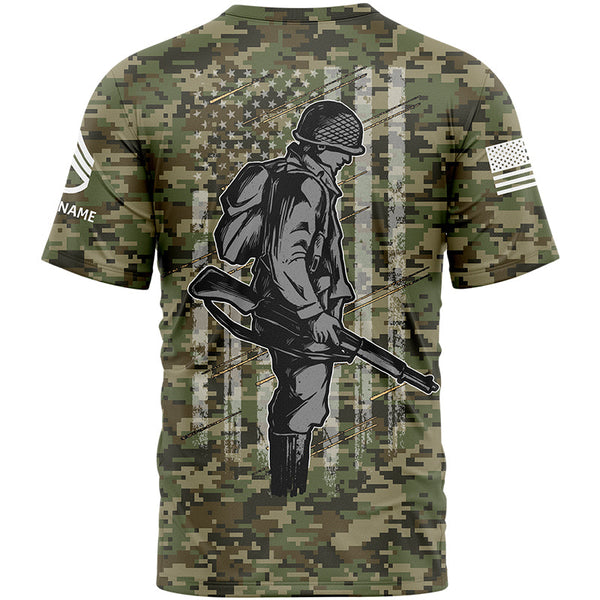 Custom Camo American Flag U.S Army Military Rank Staff sergeant Name T-Shirt
