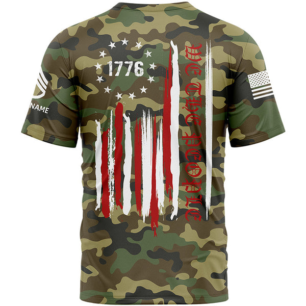 We The People Freedom Custom Camo 1776 American Flag Military Rank Staff sergeant Veteran Name T-Shirt