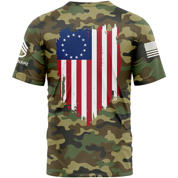 Custom Camo American Flag U.S Army Military Rank Staff sergeant Veteran Name T-Shirt