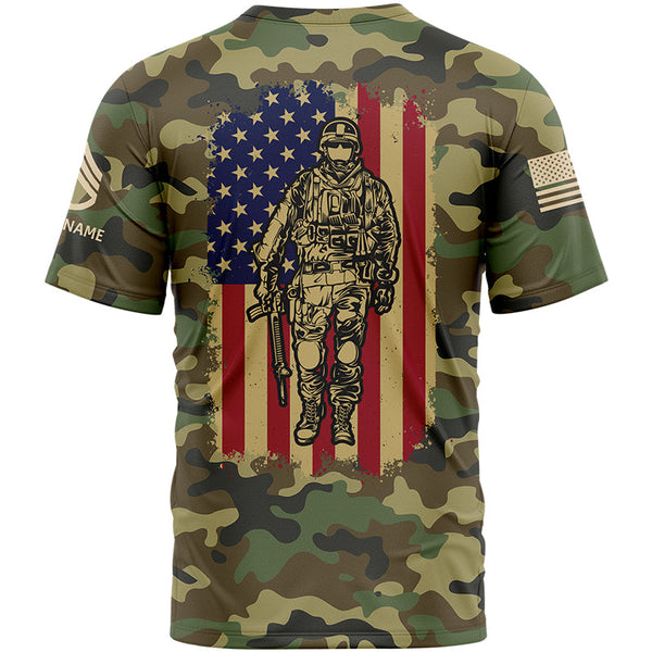 Custom Camo American Flag U.S Army Military Rank Staff sergeant Veteran Name T-Shirt