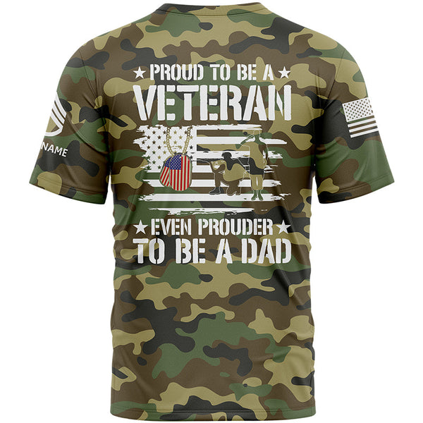 Custom Camo Proud To Be A Veteran Even Prouder To Be A Dad Flag U.S Army Military Rank Staff sergeant Name Veterans Day T-Shirt | Father's Day Gifts