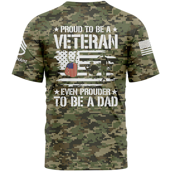 Custom Camo Proud To Be A Veteran Even Prouder To Be A Dad Flag U.S Army Military Rank Staff sergeant Name Veterans Day T-Shirt | Father's Day Gifts