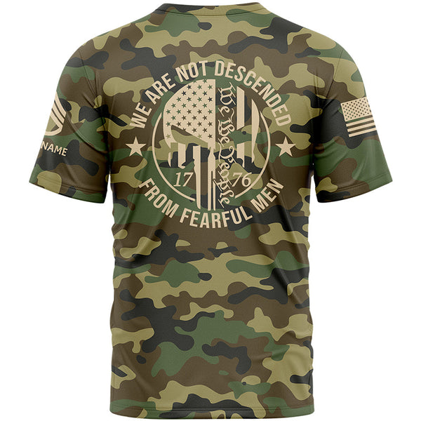 Custom Camo 1776 We Are Not Descended From Fearful Men U.S Army Military Rank Staff sergeant Veteran Name T-Shirt | Father's Day Gifts