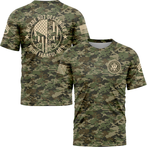 Custom Camo 1776 We Are Not Descended From Fearful Men U.S Army Military Rank Staff sergeant Veteran Name T-Shirt | Father's Day Gifts