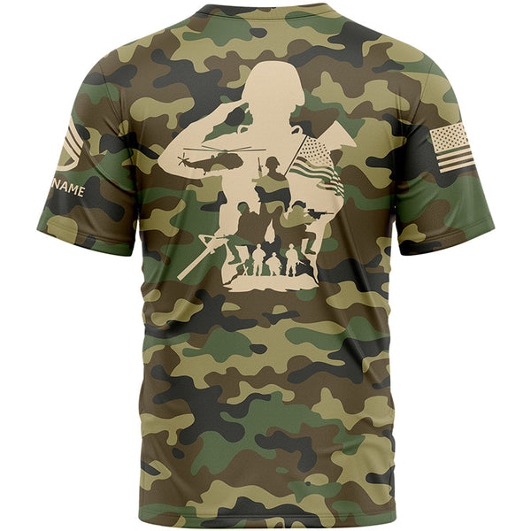 Custom Camo U.S Army Military Rank Staff sergeant Veteran Name T-Shirt | Father's Day Gifts