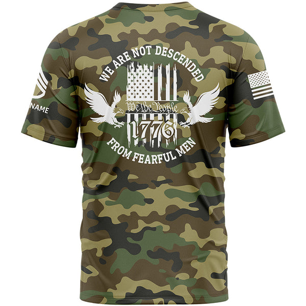 Custom Camo 1776 We Are Not Descended From Fearful Men U.S Army Military Rank Staff sergeant Veteran Name T-Shirt | Father's Day Gifts