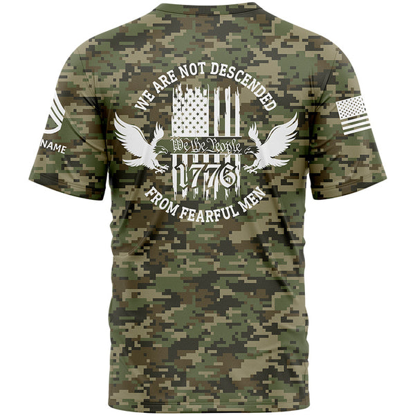 Custom Camo 1776 We Are Not Descended From Fearful Men U.S Army Military Rank Staff sergeant Veteran Name T-Shirt | Father's Day Gifts