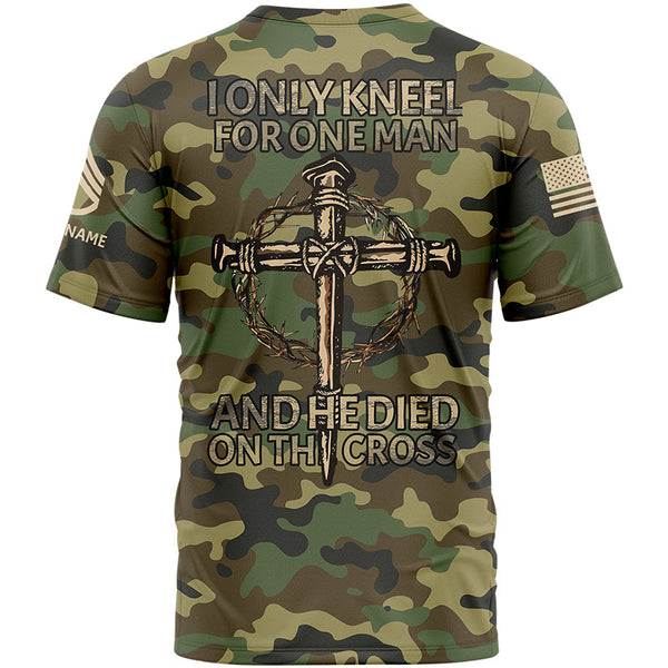 I Only kneel For One Man And He Died On The Cross Custom Camo U.S Army Military Rank Staff sergeant Veteran Name T-Shirt | Father's Day Gifts