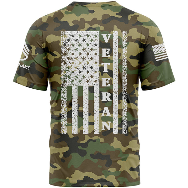Custom Camo American Flag U.S Army Military Rank Staff sergeant Name Veterans Day T-Shirt | Father's Day Gifts