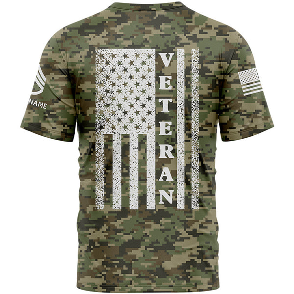 Custom Camo American Flag U.S Army Military Rank Staff sergeant Name Veterans Day T-Shirt | Father's Day Gifts