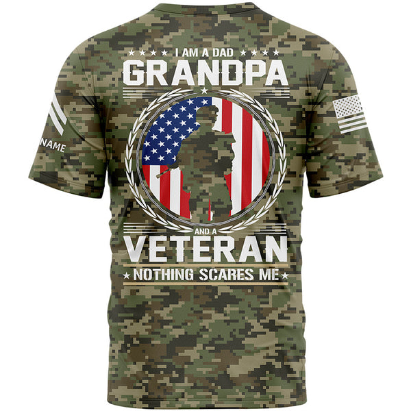 Custom Camo I'M A Dad Grandpa 1776 Flag U.S Army Military Rank Corporal Name Veterans Day T-Shirt | Father's Day Gifts