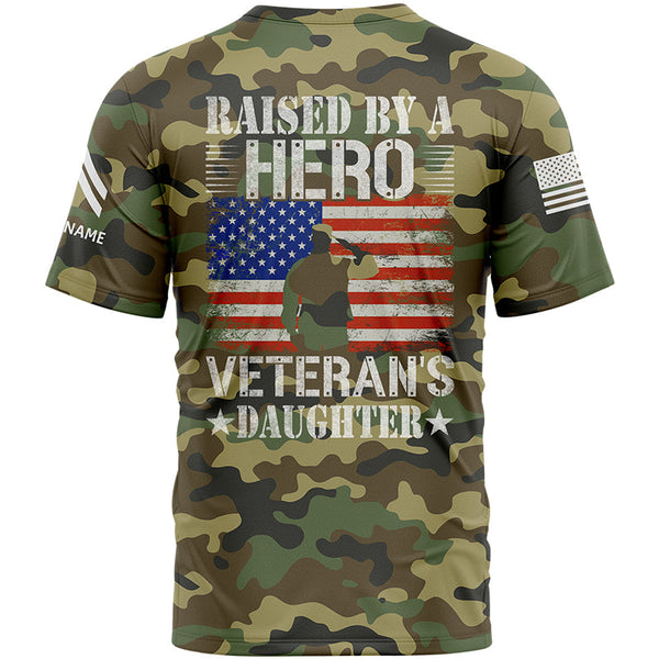 Custom Camo Raised By A Hero 1776 Flag U.S Army Military Rank Corporal Name Veterans Day T-Shirt | Father's Day Gifts