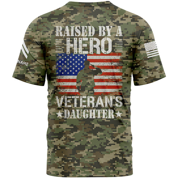 Custom Camo Raised By A Hero 1776 Flag U.S Army Military Rank Corporal Name Veterans Day T-Shirt | Father's Day Gifts