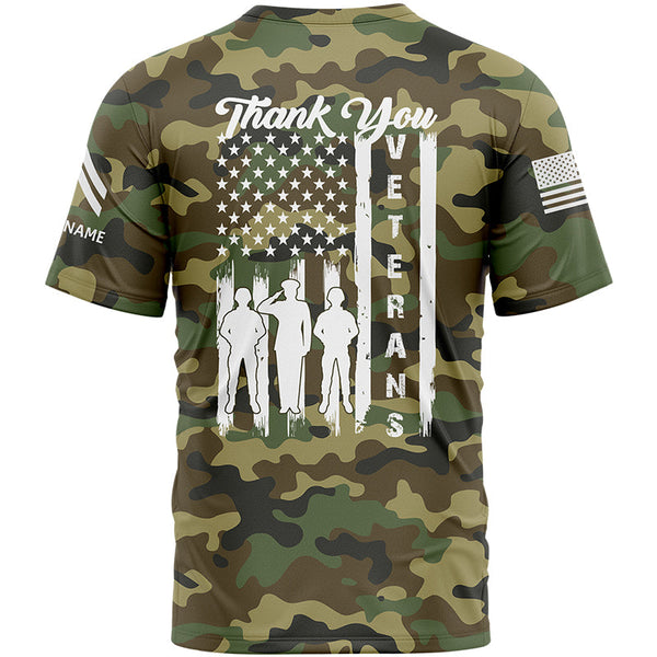 Custom Camo Thank You Veterans Flag U.S Army Military Rank Corporal Name Veterans Day T-Shirt | Father's Day Gifts