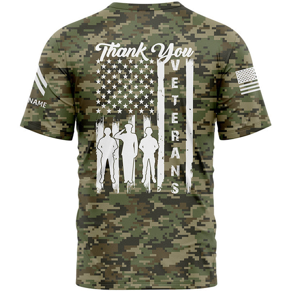 Custom Camo Thank You Veterans Flag U.S Army Military Rank Corporal Name Veterans Day T-Shirt | Father's Day Gifts