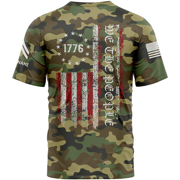 Custom Camo 1776 We The People Freedom American Flag U.S Army Military Rank Corporal Veteran Name T-Shirt | Father's Day Gifts