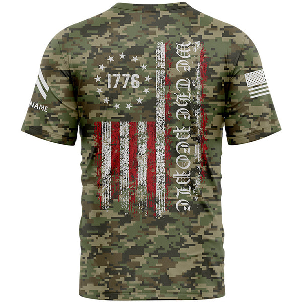Custom Camo 1776 We The People Freedom American Flag U.S Army Military Rank Corporal Veteran Name T-Shirt | Father's Day Gifts