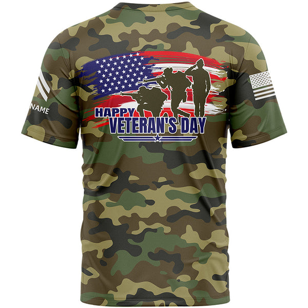 Custom Camo Flag U.S Army Military Rank Corporal Name Veterans Day T-Shirt | Father's Day Gifts