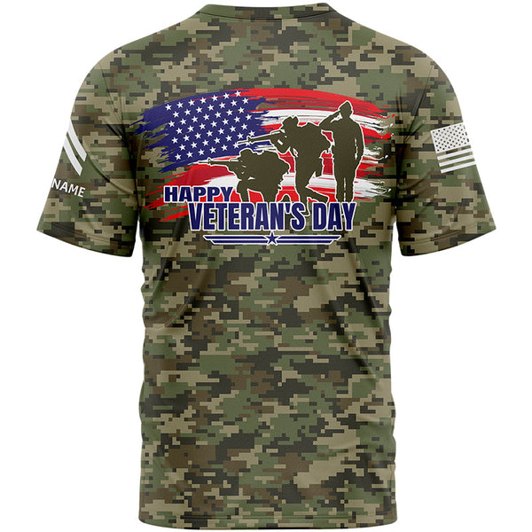 Custom Camo Flag U.S Army Military Rank Corporal Name Veterans Day T-Shirt | Father's Day Gifts