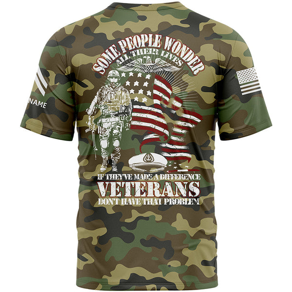 Custom Camo Some People Wonder All Their Lives If They've Made A Difference Veterans Don't Have That Problem Flag U.S Army Military Rank Corporal Name Veterans Day T-Shirt | Father's Day Gifts