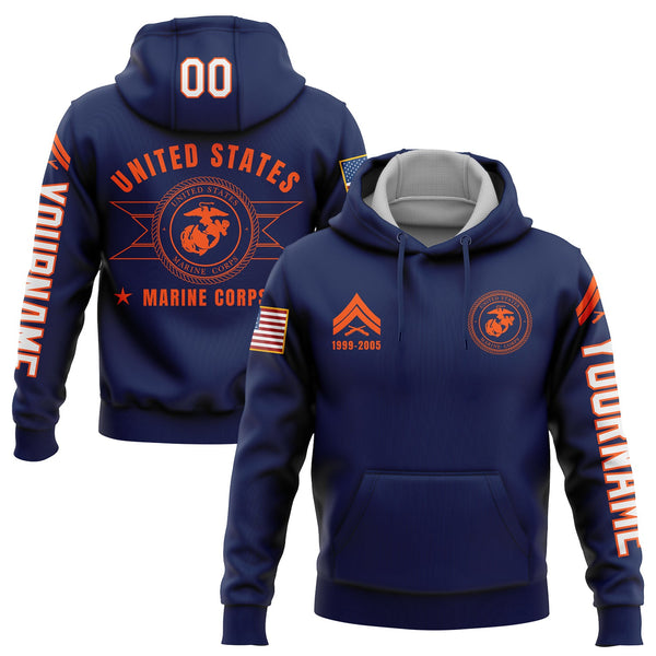 Custom Navy U.S Marine Corps Military Rank Veteran Name Number Hoodie