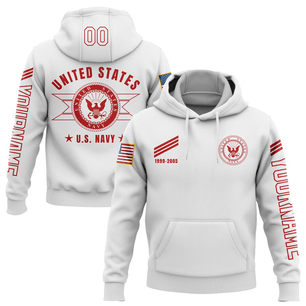 Custom White U.S Navy Military Rank Veteran Name Number Hoodie