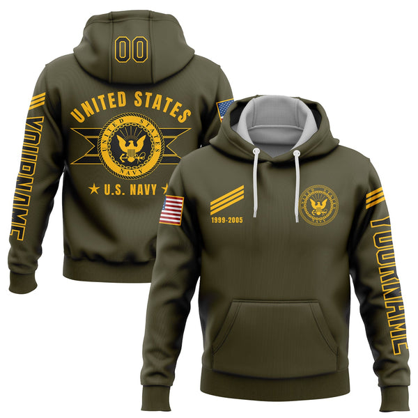 Custom Olive U.S Navy Military Rank Veteran Name Number Hoodie