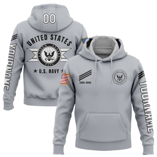 Custom Grey U.S Navy Military Rank Veteran Name Number Hoodie