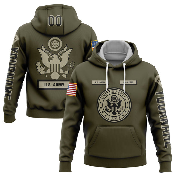 Custom Olive U.S Army Military Rank Veteran Name Hoodie