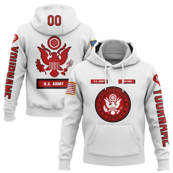 Custom White U.S Army Military Rank Veteran Name Hoodie