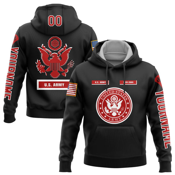 Custom Black U.S Army Military Rank Veteran Name Hoodie
