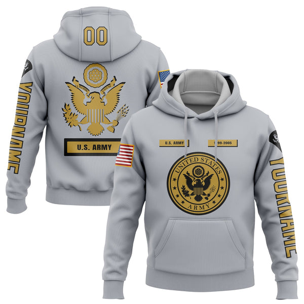 Custom Grey U.S Army Military Rank Veteran Name Hoodie