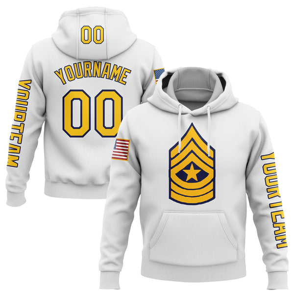 Custom White Military Rank Veteran Name Hoodie