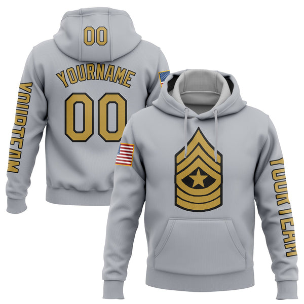 Custom Grey Military Rank Veteran Name Hoodie