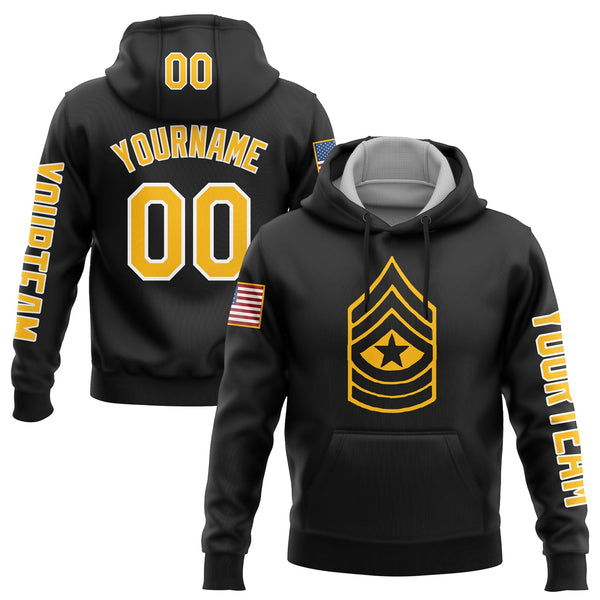 Custom Black Military Rank Veteran Name Hoodie