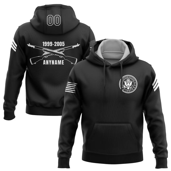 Custom Black U.S Army Military Rank Veteran Name Number Hoodie