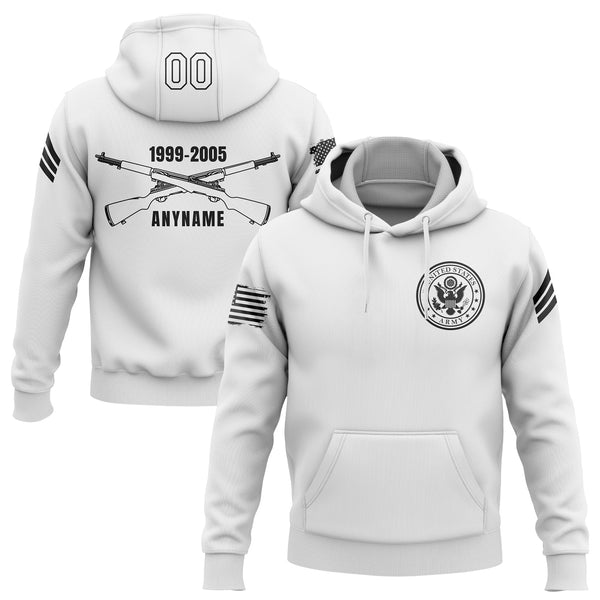 Custom White U.S Army Military Rank Veteran Name Number Hoodie