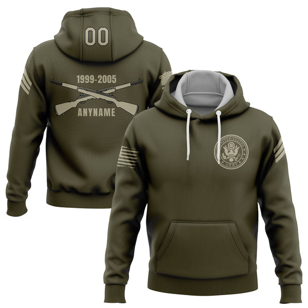 Custom Olive U.S Army Military Rank Veteran Name Number Hoodie