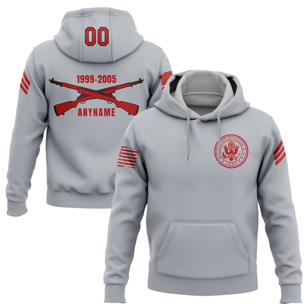 Custom Grey U.S Army Military Rank Veteran Name Number Hoodie